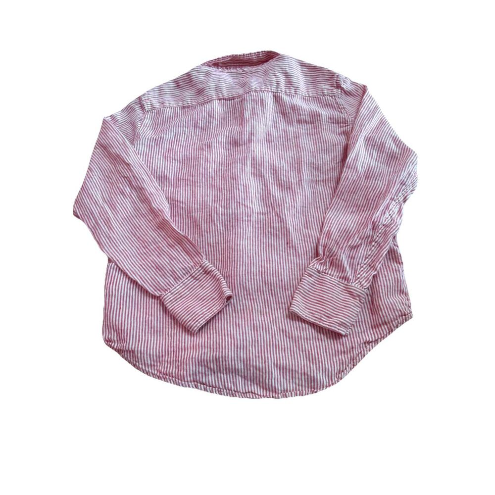 J.Crew Garçon Classic Fit Shirt Size 8 Red White Striped 100% Linen - Picture 3 of 5
